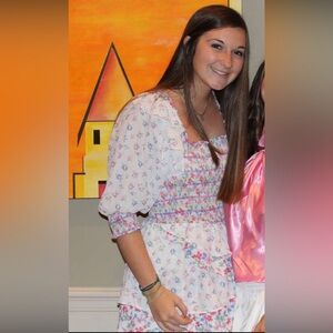 White and floral dress